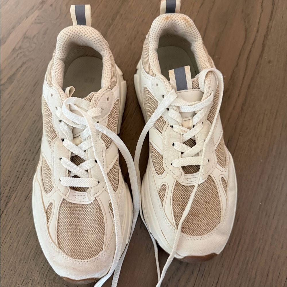 Neutral Beige Mesh & Suede Sneakers